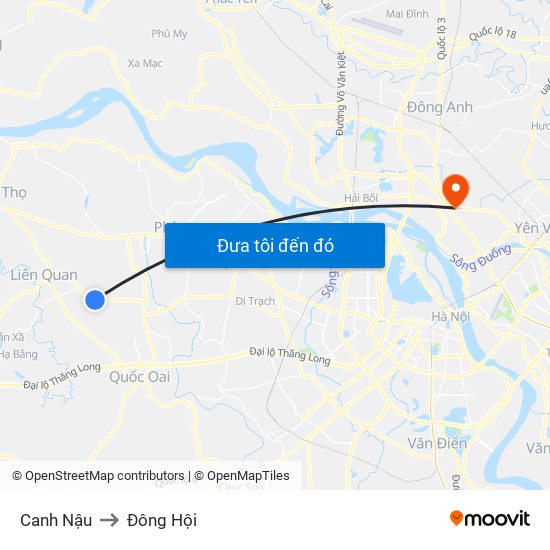 Canh Nậu to Đông Hội map