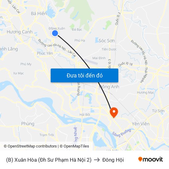 (B) Xuân Hòa (Đh Sư Phạm Hà Nội 2) to Đông Hội map