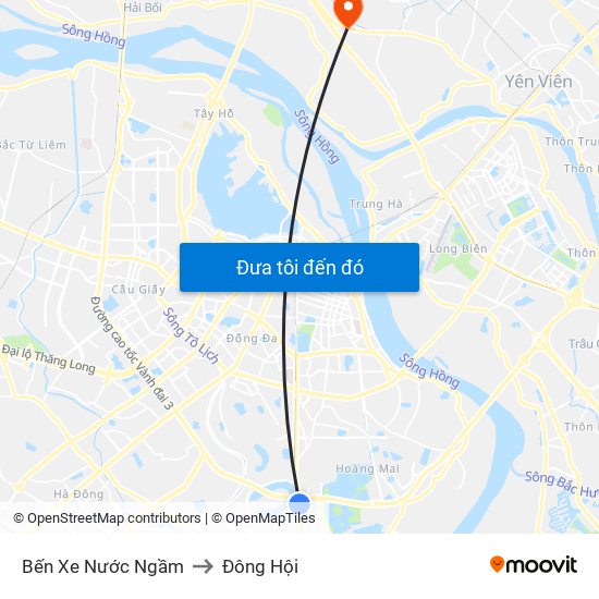 Bến Xe Nước Ngầm to Đông Hội map