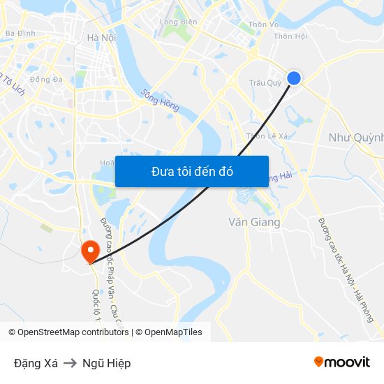 Đặng Xá to Ngũ Hiệp map