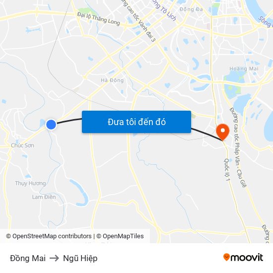 Đồng Mai to Ngũ Hiệp map