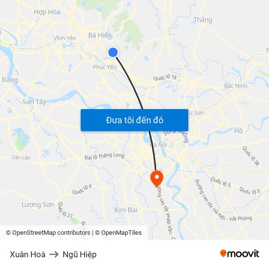 Xuân Hoà to Ngũ Hiệp map