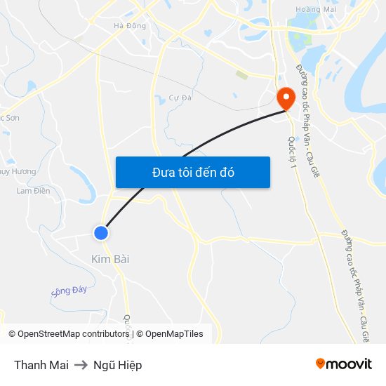 Thanh Mai to Ngũ Hiệp map