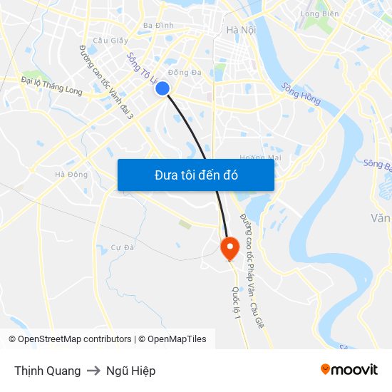 Thịnh Quang to Ngũ Hiệp map