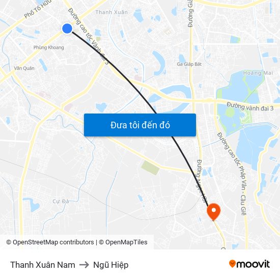Thanh Xuân Nam to Ngũ Hiệp map