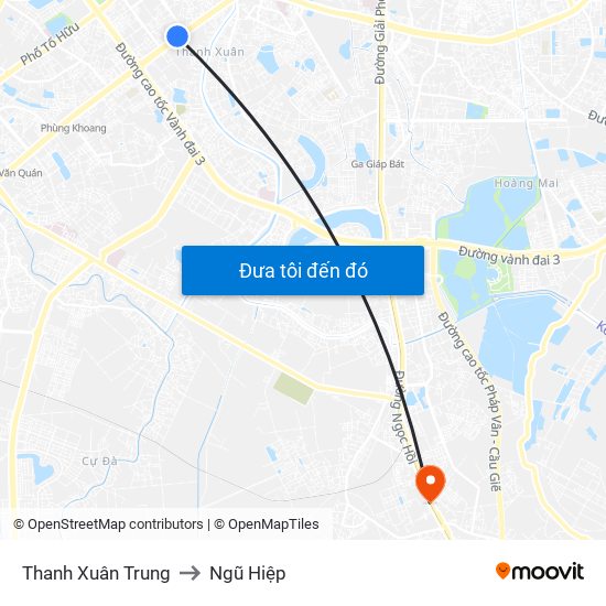 Thanh Xuân Trung to Ngũ Hiệp map