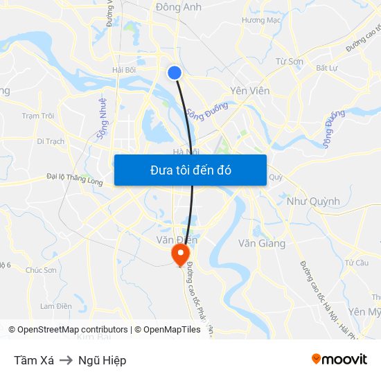 Tầm Xá to Ngũ Hiệp map