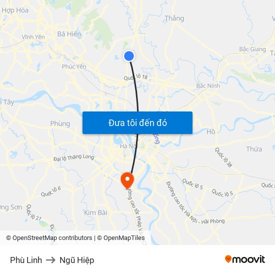 Phù Linh to Ngũ Hiệp map