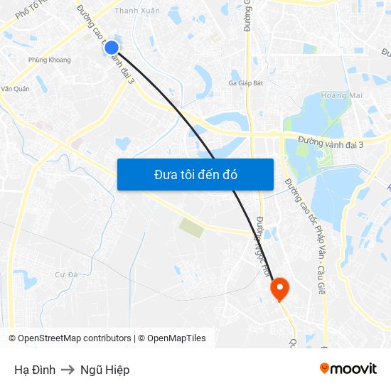 Hạ Đình to Ngũ Hiệp map