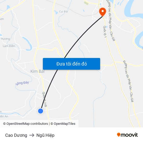 Cao Dương to Ngũ Hiệp map