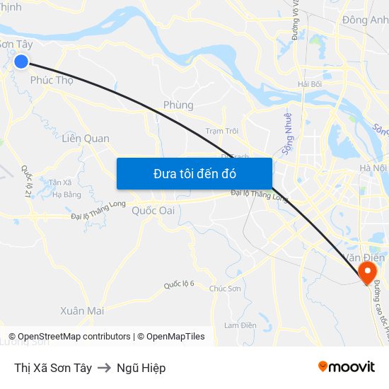 Thị Xã Sơn Tây to Ngũ Hiệp map