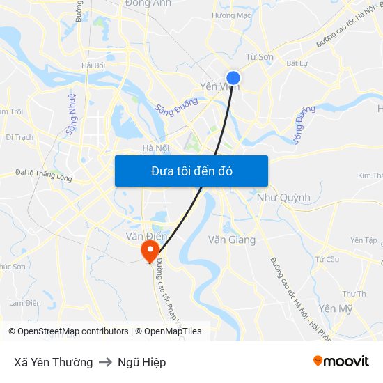 Xã Yên Thường to Ngũ Hiệp map