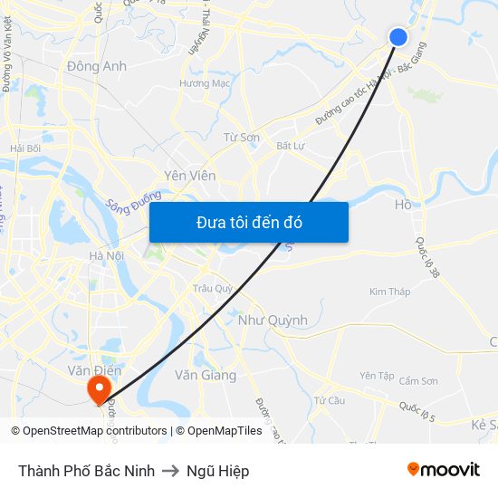 Thành Phố Bắc Ninh to Ngũ Hiệp map