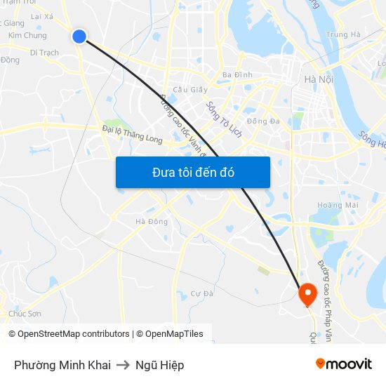 Phường Minh Khai to Ngũ Hiệp map
