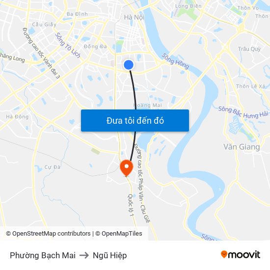 Phường Bạch Mai to Ngũ Hiệp map