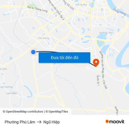 Phường Phú Lãm to Ngũ Hiệp map