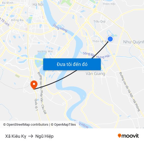 Xã Kiêu Kỵ to Ngũ Hiệp map