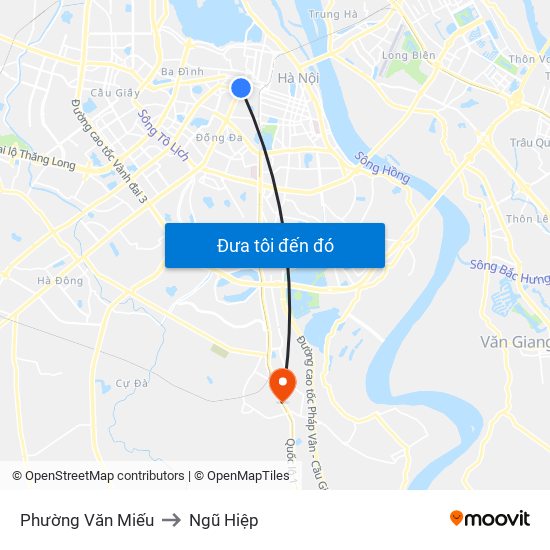 Phường Văn Miếu to Ngũ Hiệp map