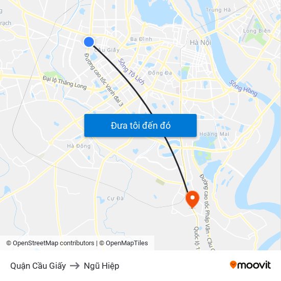 Quận Cầu Giấy to Ngũ Hiệp map