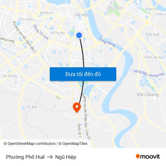 Phường Phố Huế to Ngũ Hiệp map