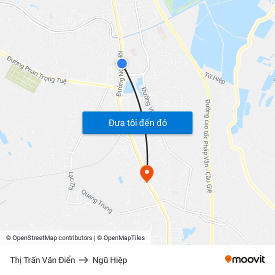 Thị Trấn Văn Điển to Ngũ Hiệp map
