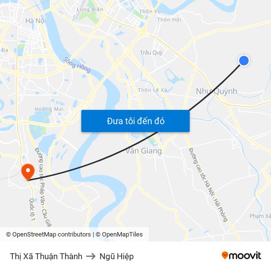 Thị Xã Thuận Thành to Ngũ Hiệp map