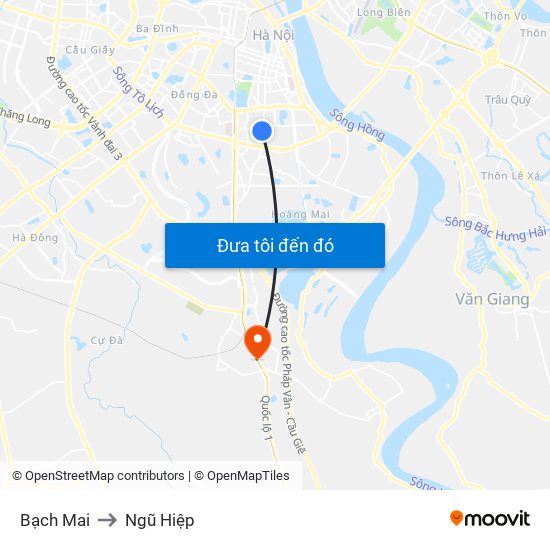 Bạch Mai to Ngũ Hiệp map