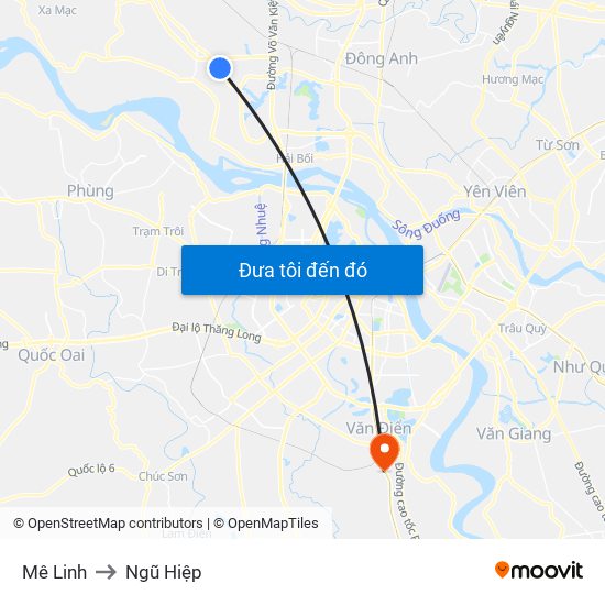 Mê Linh to Ngũ Hiệp map