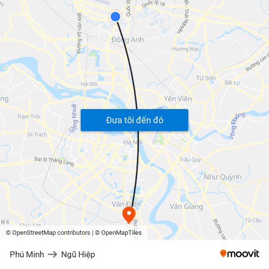 Phú Minh to Ngũ Hiệp map