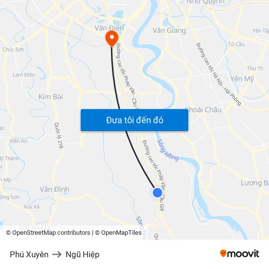 Phú Xuyên to Ngũ Hiệp map