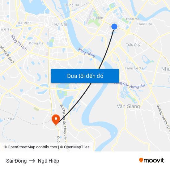 Sài Đồng to Ngũ Hiệp map