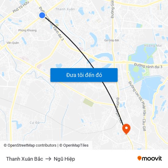 Thanh Xuân Bắc to Ngũ Hiệp map