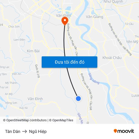 Tân Dân to Ngũ Hiệp map