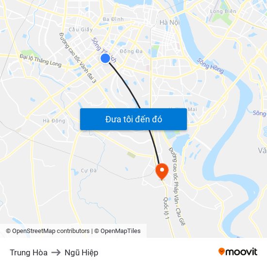 Trung Hòa to Ngũ Hiệp map