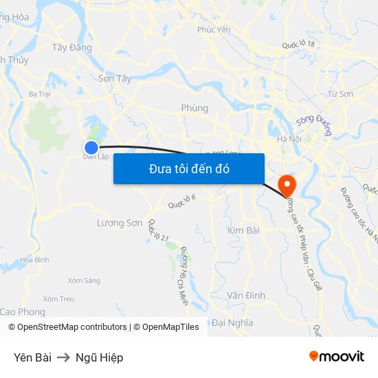 Yên Bài to Ngũ Hiệp map