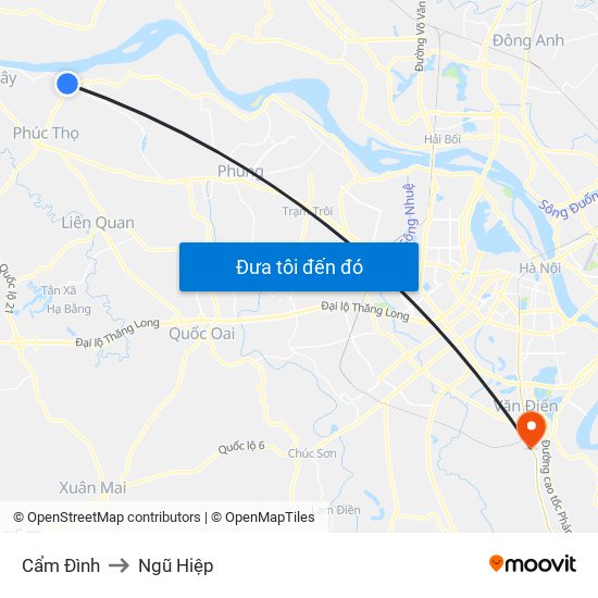 Cẩm Đình to Ngũ Hiệp map