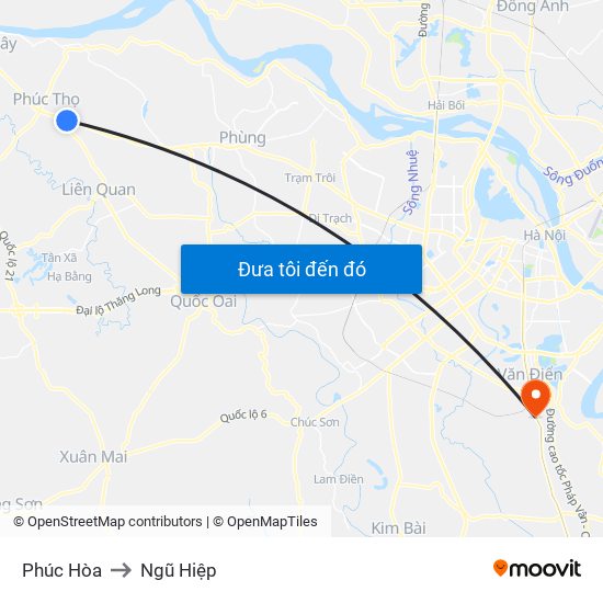 Phúc Hòa to Ngũ Hiệp map