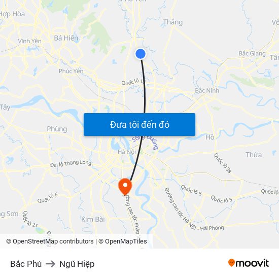 Bắc Phú to Ngũ Hiệp map