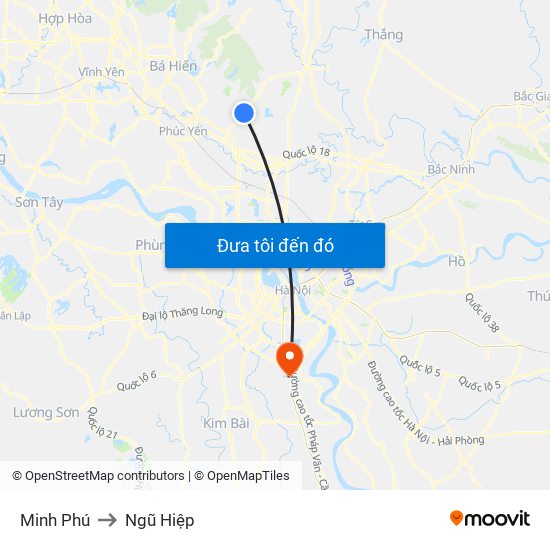Minh Phú to Ngũ Hiệp map