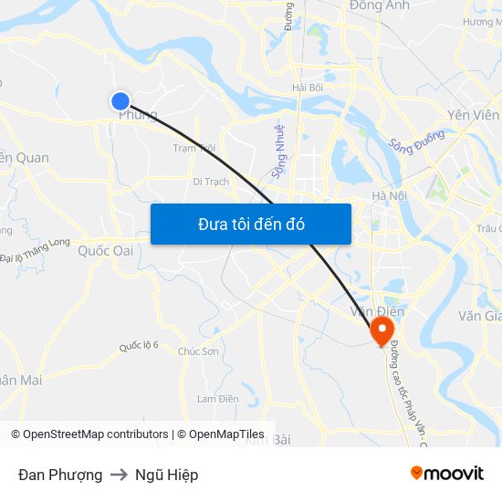 Đan Phượng to Ngũ Hiệp map