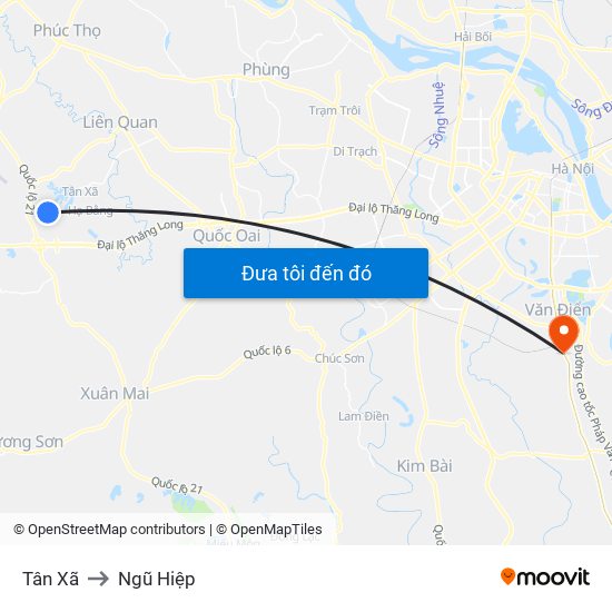 Tân Xã to Ngũ Hiệp map