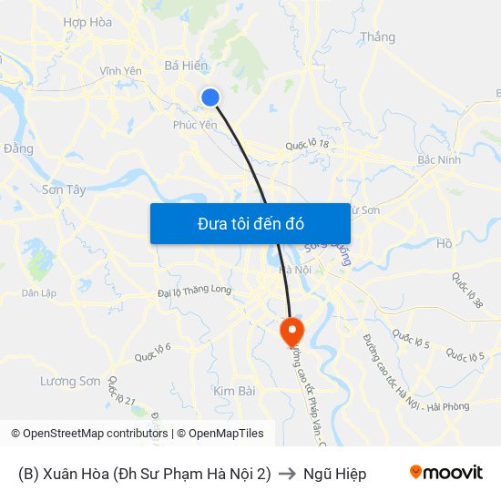 (B) Xuân Hòa (Đh Sư Phạm Hà Nội 2) to Ngũ Hiệp map