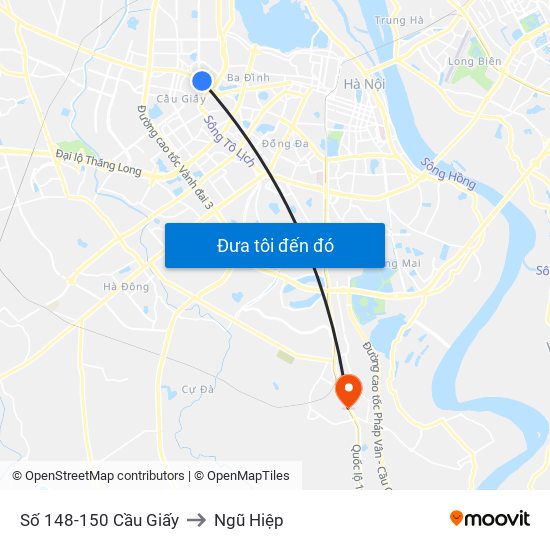 Số 148-150 Cầu Giấy to Ngũ Hiệp map