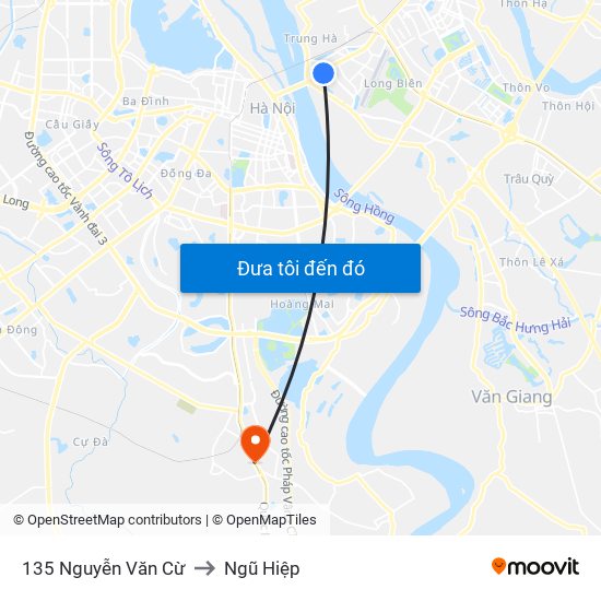 135 Nguyễn Văn Cừ to Ngũ Hiệp map