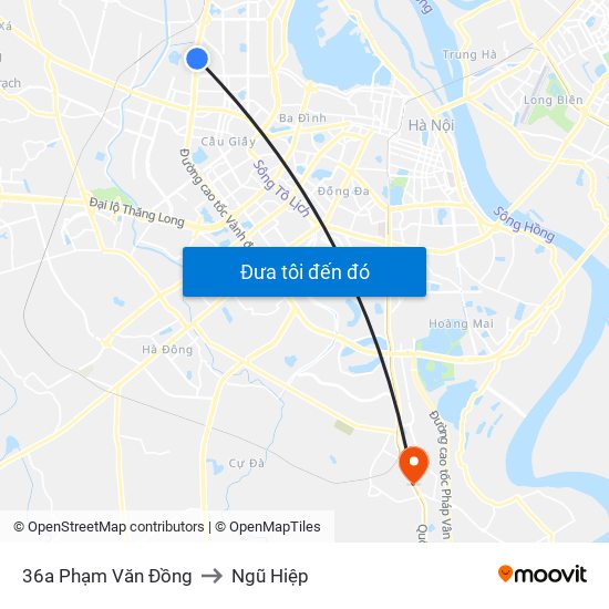 36a Phạm Văn Đồng to Ngũ Hiệp map