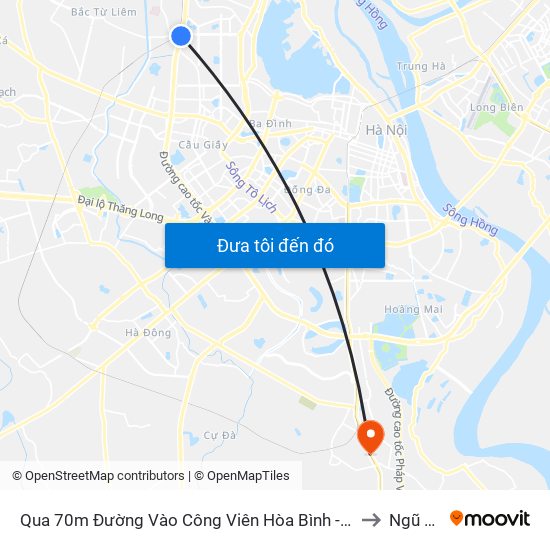 Qua 70m Đường Vào Công Viên Hòa Bình - Phạm Văn Đồng to Ngũ Hiệp map