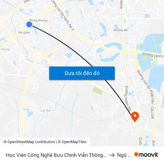 Học Viện Công Nghệ Bưu Chính Viễn Thông - Trần Phú (Hà Đông) to Ngũ Hiệp map