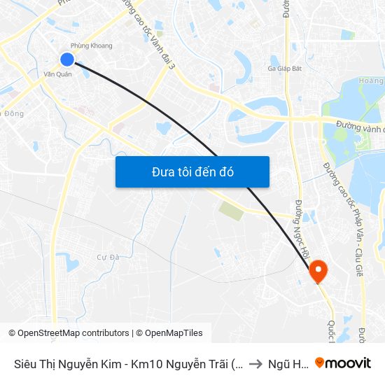 Siêu Thị Nguyễn Kim - Km10 Nguyễn Trãi (Hà Đông) to Ngũ Hiệp map