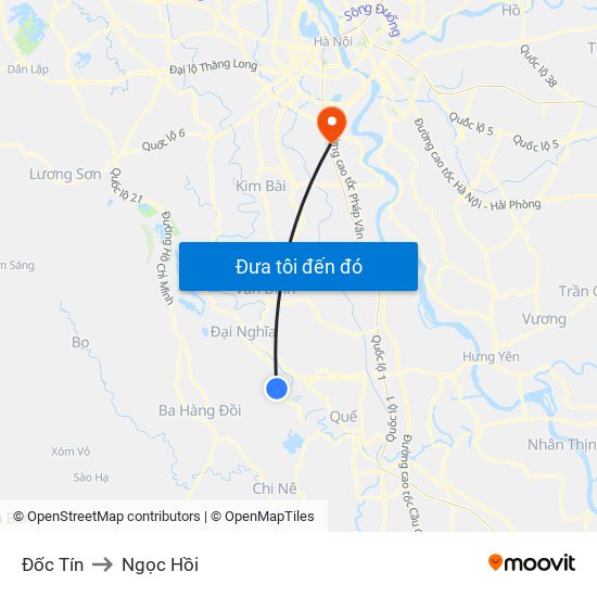 Đốc Tín to Ngọc Hồi map
