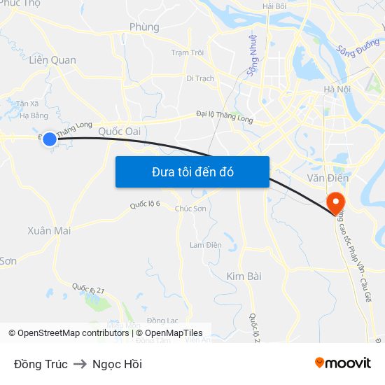 Đồng Trúc to Ngọc Hồi map